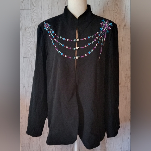 Bob Mackie Wearable Art Embroidered Black Women's Jacket Women's Size L - Picture 2 of 12